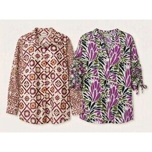 Bundle of 2 Chico's Women's Button-Down Shirts Size 4 (20R) - Geometric & Floral
